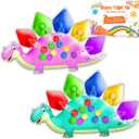 UIIOPJIOM Easter Basket Stuffers Gifts for Toddler 2PC Dinosaur Color Sorting Sensory Toys, Montessori Toys Fine Motor Skill Game Learning Activities Quiet Calm Down Fidgets for Classroom Boys Girls (Greenpink)