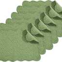 HOMBYS Quilted Placemats Set of 6 Washable-13x18 inches Rectangular Placemats for Kitchen Table-100% Cotton Fabric Rectangular Table Mats, (Green & Withe)