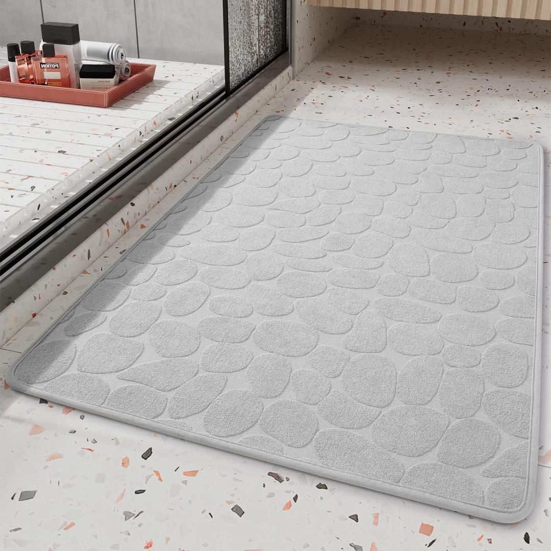 COCOER Non Slip Bath Mat, Super Absorbent Washable Bath Mats for Bathroom with Rubber Backing, Thin Bathroom Rugs 24"x36" Gray