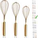 Berglander Gold Whisk Pack of 3 Stainless Steel 8",10",12", Titianium Plating Whisks for Cooking, Beater,Wire Whisk Set Kitchen Wisk (Gold)