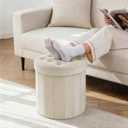 CAROLMADE Round Storage Ottoman, Velvet Folding Footrest Stool with Thicker Foam Padded Seat, Versatile Vanity Stool for Living Room, Bedroom or Dorm, Beige