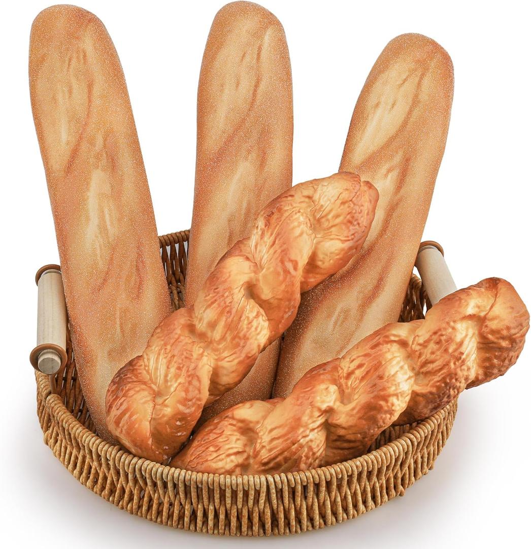 5pcs Fake Bread Set Artificial French Bread for Display Faux Loaves Food Decoration Realistic Twist Baguette Loaf Simulation Long Dessert Photography Prop Breadsticks Model Shop Barley