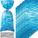 2 x Pajean 100 Pieces Ocean Waves Cellophane Treat Bags Under the Sea Blue Ocean Party Goodie Candy Bag with 100 Twist Ties for Beach Pool Birthday Summer Mermaid Party Decoration Baby Shower Supplies