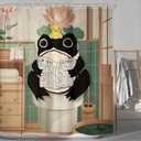 LGhtyro Funny Frog Shower Curtain Bathroom Set 71Wx71H Inches Traditional Japanese Cute Animal Kwaii Rustic Wood Board Toilet Newspaper Bath Accessories Frog Art Home Decor Fabric 12 Pack Hooks