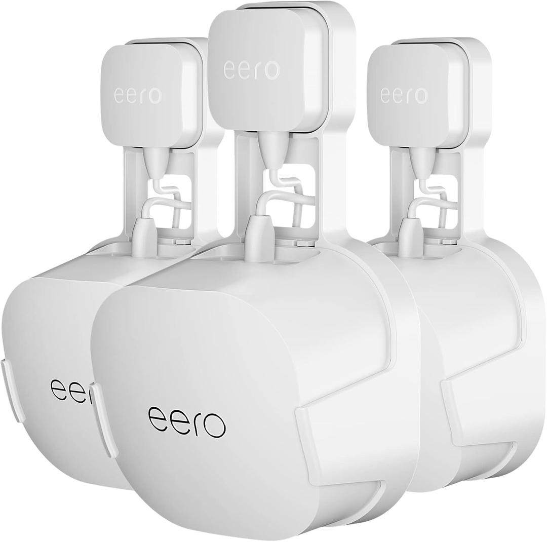 COOLWUFAN Outlet Wall Mount Holder for eero 6 or eero 6+ mesh Wi-Fi System [NOT Fit for eero mesh], No Messy Wires, Easy to Install Mount Holder for eero 6 & eero 6+ mesh Wi-Fi System (3 Pack), White
