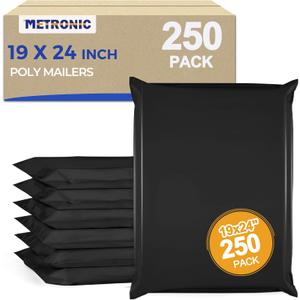 Metronic Poly Mailers 19x24 250Pcs Large Shipping Bags for Clothes,Heavy Duty Shipping Envelopes Bulk for Small Business,Strong Adhesive Self-Seal Plastic Mailing Bags for E-Commerce Packaging, Black