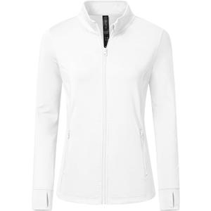 MoFiz Women's Full Zip Hiking Shirt Lightweight UPF 50+ Sun Protection Running Jacket Long Sleeve Sports Outdoor Top Pocket (Medium, 2024-white-fleece)