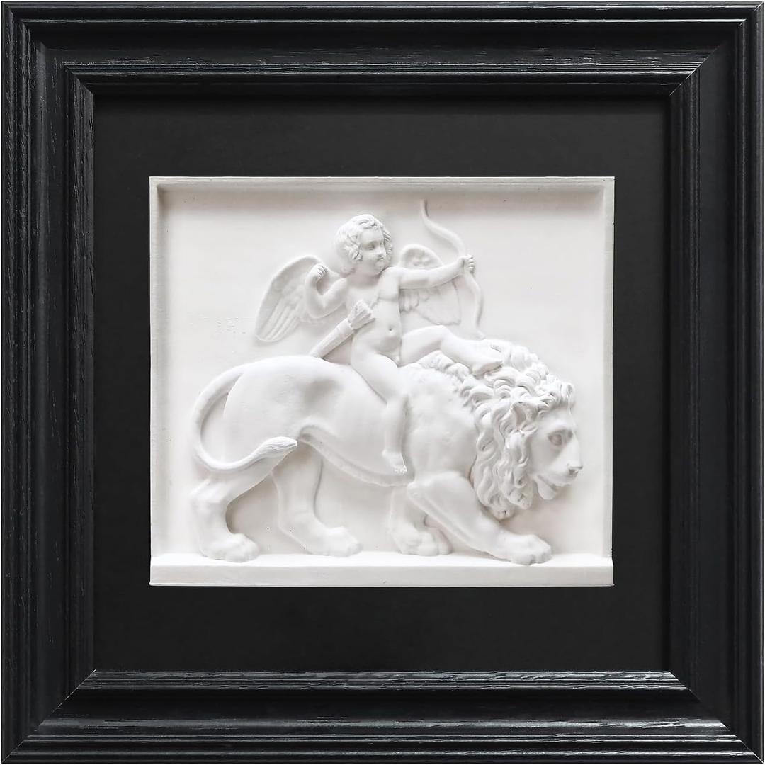 FOLKOR LIFE Cherub Angels Framed Wall Art Sculpture for Modern Classical Decor, Black and White Wall Decor Greek Mythology Cupid Classic Artwork Figurines for Room Decor, Gift for Anniversary