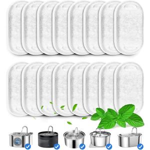 16 Pack Replacement Filters for Cat/Dog Water Fountain - Stainless Steel, 67oz/2L Adjustable Water Flow, Super Quiet