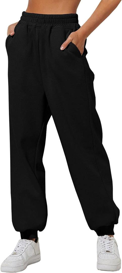Yovela Sweatpants Women Baggy High Waisted Sweat Pants Fall Clothes Casual Joggers Y2k Aesthetic Warm Trousers with Pockets (Large, Black)