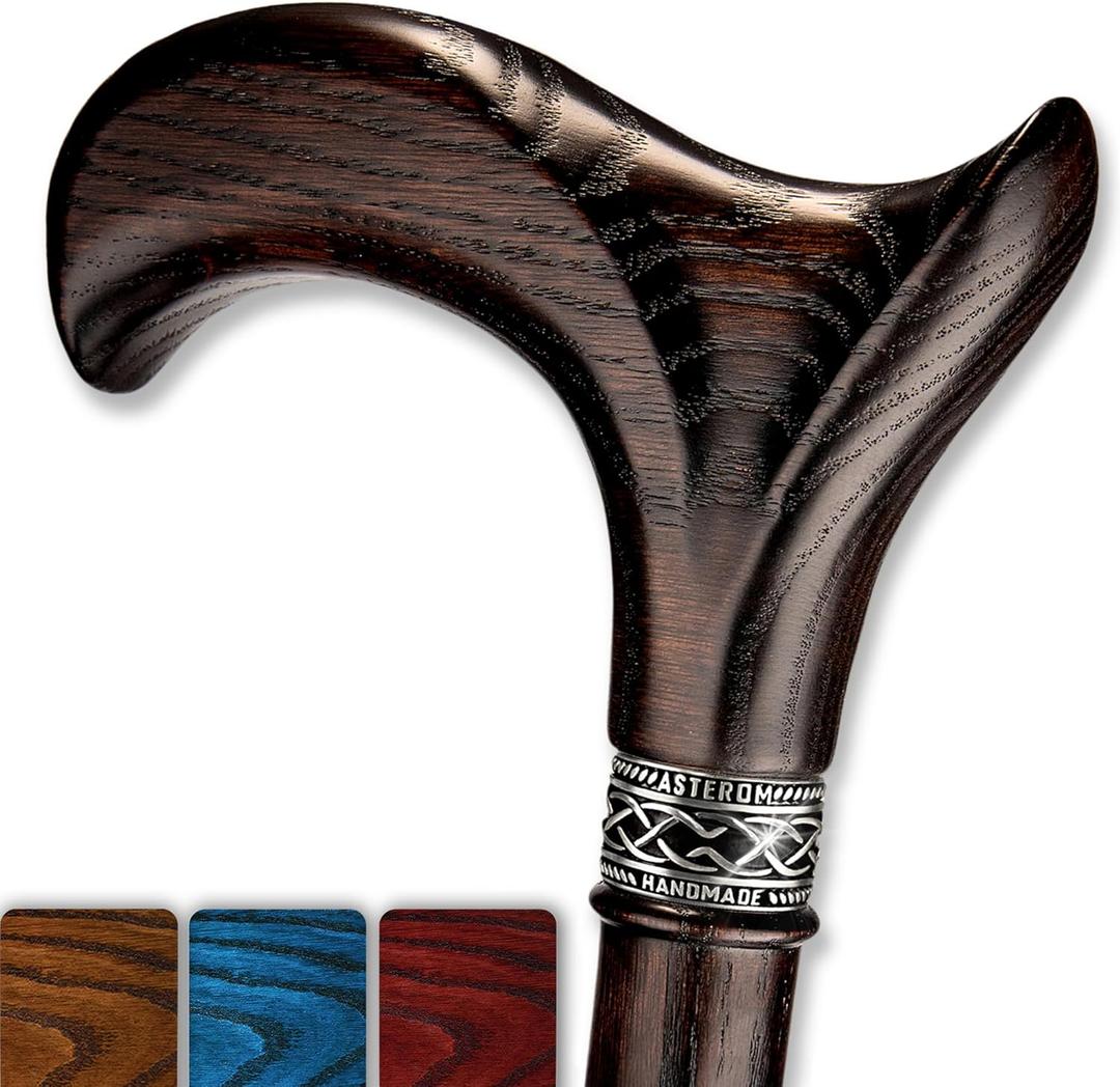 Asterom Walking Cane - Handmade, Ergonomic, Wooden - Canes for Men & Women - Walking Sticks for Seniors, Unique, Wood - FSA/HSA Eligible (32" (for height 5'0" to 5'1"), #1 Walnut)