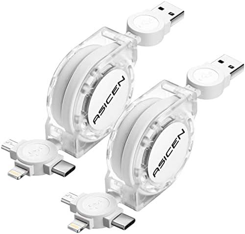 3 in 1 Retractable Multi Charging Cable, 4 Pack Multi Fast Charging Cord Retractable Charger Data Sync Cable with iPhone/Type-C/Micro USB Ports for Cell Phones, iPhone Series, Galaxy Series,PS,Tablets