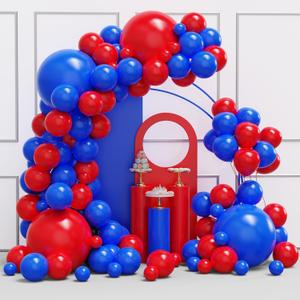Red and Blue Balloon Garland Arch Kit, 134pcs Royal Blue and Red Latex Balloons for Birthday, Graduation, Independence Day Decorations