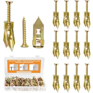 200PCS Self Drilling Drywall Anchors with Screws Kit, Multifunctional Drywall Anchor with Sheetrock Screws - Easy Installation Metal Expansion Bolts, No Drill Needed, Hold 70LB for Wall Hanging