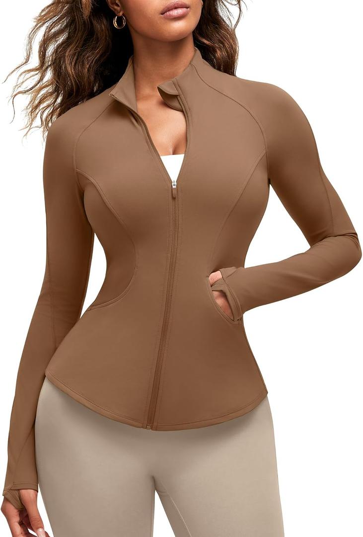 G4Free BareFeel Women's Workout Jacket Full Zip Up Slim Hip Length Yoga Athletic Tops with Thumb Holes