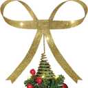 Large Metal Bow Christmas Tree Topper,9.4 Inch Glitter Gold Tree Topper,Gold Bow Christmas Tree Decorations for Xmas Home Decor Holiday Party Indoor Outdoor Shop Office