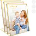 YOAEAILY Acrylic Gold Frames 5 x7, Slanted Back Gold Picture Frames Table Acrylic Sign Holder for Photos Wedding Table Numbers and Art Display with Removable Clear Sticky Dots,3 Pack