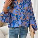 Astylish Womens 2026 Boho Floral Loose Spring Summer Tops Lantern Sleeve Flowy Blouses V Neck Button Down Shirts (M)