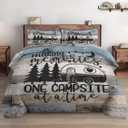Queen Size Comforter Set with 2 Pillowcases, Inspirational Vintage Winter Retro Camp Soft 3 Pcs Bedding Set for Kids and Adults Bedroom Bed Decor