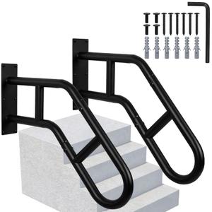 Handrails for Outdoor Steps, Stair Railing Indoor 1-3 Step, Porch Deck Hand Rail, Stair Hand Grab Bars Assist for Elderly, Wall Mount Metal U-Shaped Safety Handrail for Garage Basement (2 PCS)