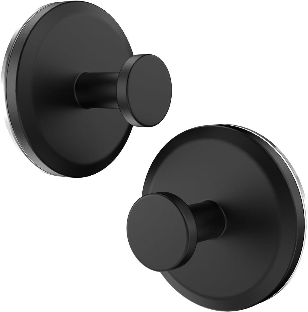 2 x 2 Pcs Matte Black Suction Cup Hooks for Shower, Bathroom, can be Installed on Smooth Glass Doors, Mirrors, Tiles loofahs, Towels, Coats, Bathrobes Hook Holders, can be Hung up to 15 lbs