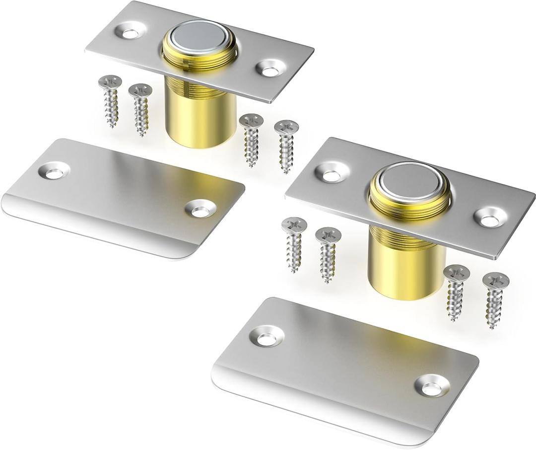 Upgraded Magnet Door Catch, Adjustable Strong Magnetic Ball Catch for Top of Door, Replacement for Ball Catches, Concealed Magnet Door Latch for French Double Doors Closet Door Hardware 2 Pack Silver