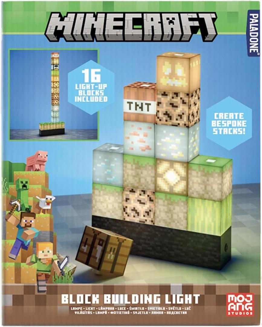 Paladone Minecraft Building Block Night Light – Officially Licensed LED Lamp for Boys’ Bedrooms, Gaming Decor & Gifts – Fun Minecraft Room Accessory