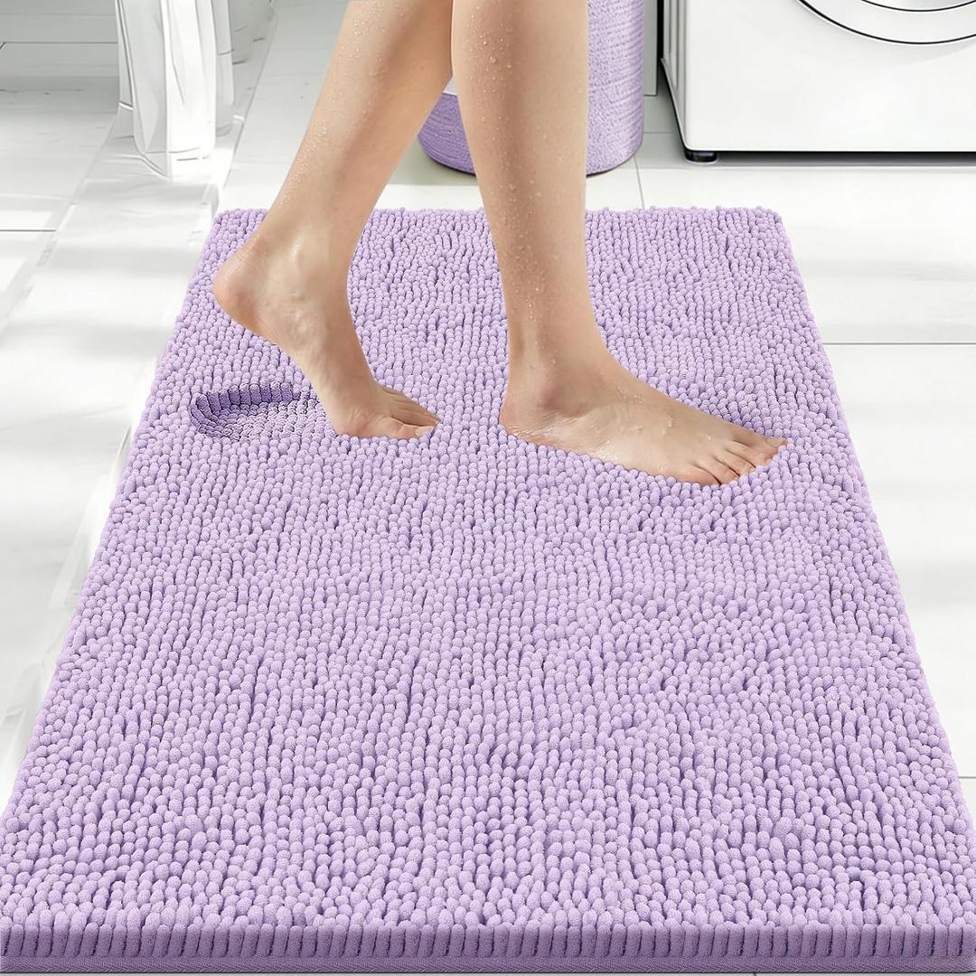 Bcoimo 36x24 Chenille Bath Mat Non-Slip with Backing Bath Rug Ultra-Absorbent and Machine Washable Bathroom Mat Quick-Dry Design. Ideal for Bathroom Shower and Tub Areas