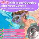 Vvinca Kids Swim Goggles with Nose Cover Comfort Fabric Strap, Wide View Diving Mask Anti-Fog/UV Swimming Goggles for 3-12