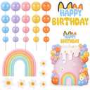 38 Pcs Rainbow Cake Topper with Daisy Balls Cake Topper, Pastel Cupcake Toppers Cake Decorations for Birthday Wedding Party Supplies