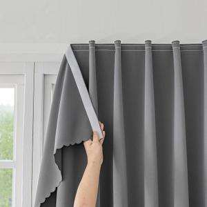 Magic Tape Stick on Curtains Blackout Curtains for Bedroom no Drillng Self Adhesive Curtain no Rod Small Window (Grey, 47" W x 71" L) 2 Panels