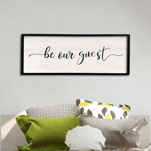 comurdyo Be Our Guest Wall Decor Sign 40X15 Large Master Bedroom Above Bed Wall Decor Wood Framed Guest Room Sign Simple Rustic Farmhouse Over Bed Bedside Wall Art (Black)
