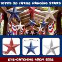10 ft 3D 18'' Large Patriotic Paper Stars Hanging Decoration 4th of July Star Garland Decor Red White Blue Hanging Banner Decoration for 250th Anniversary Independence Day Party Porch