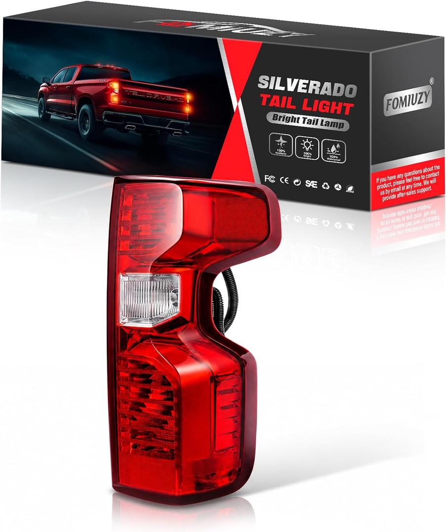 Halogen Tail Lights Assembly Right Passenger Fit Chevy Silverado 1500 2019 2020 2021 2022 2023 2024 2025 Chevrolet 2500 3500 HD 2500HD 3500HD Rear Brake Back Up Lamp Taillight Lens GM2801308