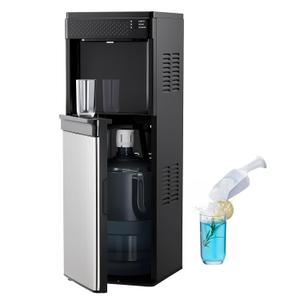 VEVOR Water Dispenser with Ice Maker, 3-in-1 Floor-Standing Water Dispenser, 33 LBS/24H, 9 Cubes/7 Min Fast Ice Making with 1.3 LBS Storage, Bullet Ice-Cubes & Cold-Water, for Home, Kitchen, Party