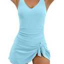 Aidonger One Piece Swim Dress Swimsuits for Women Tummy Control Swimdress Skirt Bathing Suit Light Blue, Medium