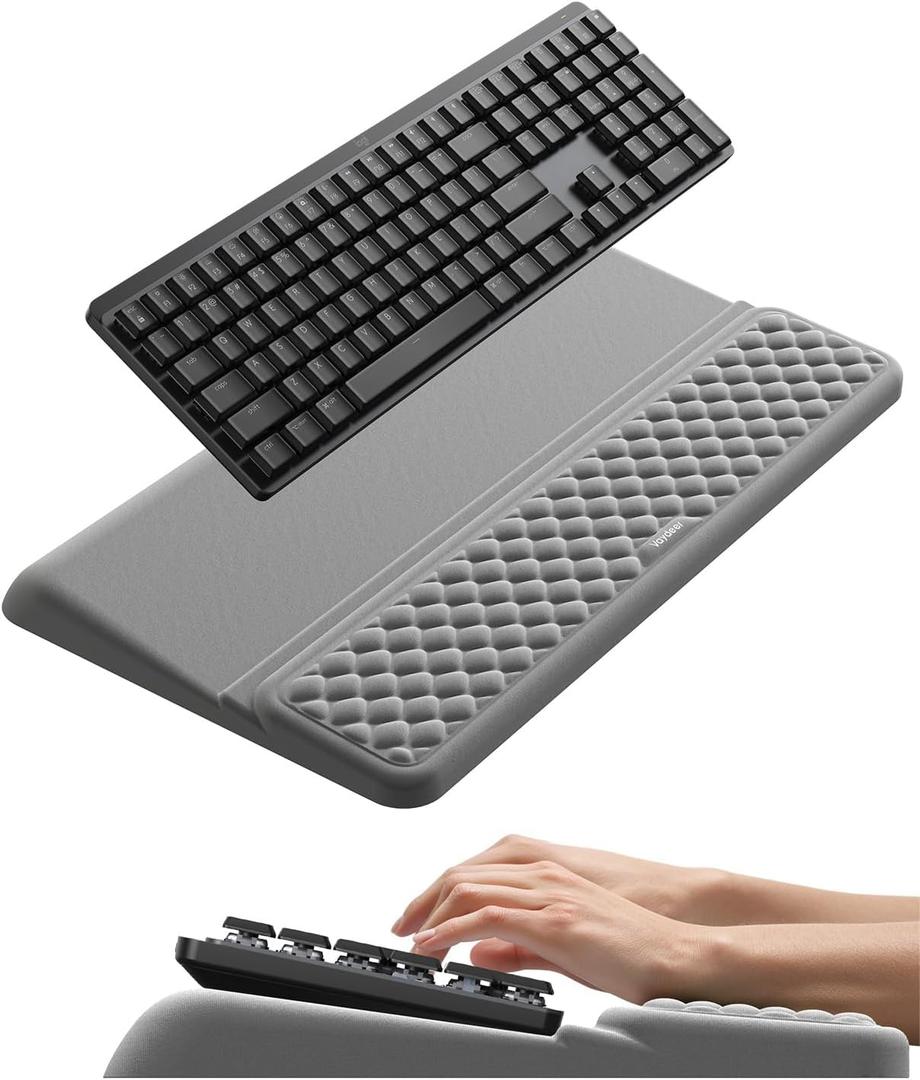 Vaydeer Wrist Rest with Keyboard Stand, Computer Wrist Support Pad, Ergonomic Keyboard Riser Holder Lifter Tray with Wrist Pad, Soft Memory Foam Desk Cushion, Palm Hand Typing for Office Home School (Gray)