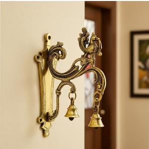 eSplanade Brass Wall Bracket Wall Hanger for Hanging Diya Lamp | Wall Decor | Peacock with Bells - 8.5" Inches