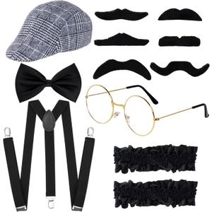 HOVEOX Old Man Costume 100 Days of School Costume 1920s Men Costume Accessories Grandpa Accessories Costume (Gray)
