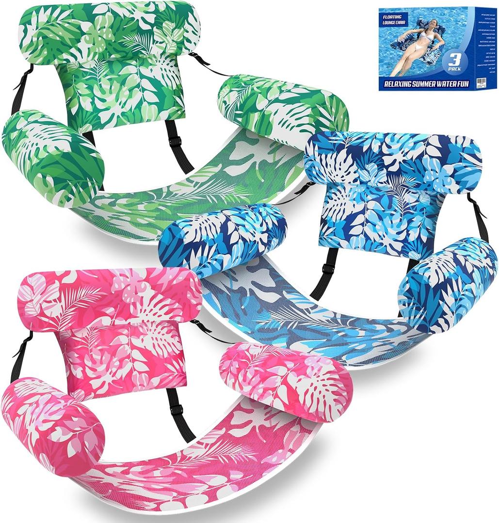 3 Pack Pool Floats Adult, Adjustable Heavy Duty Inflatable Pool Floats Chair, Portable Pool Float Lounger for Adults & Kids, Pool Floaties Noodles for Summer Pool Beach Lake Party Relaxing Fun, Large