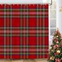 GOOESING Christmas Plaid Shower Curtain Scottish Tartan Farmhouse Bathroom Shower Curtains for Bathtub Decoration with Hooks 60x72 Inch, Red and Green
