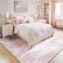 Washable Area Rugs 8'x10' Non-Slip Modern Abstract Soft for Living Room Entryway Bedroom Nursery, Print Pattern, Grey Pink