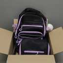 Backpack for Girls, 3 PCS Girls Backpack with Lunch Box, Pencil Cace Set for Teen Girl Kids, Bookbag School Backpacks for Elementary Middle High School College Students Age 3+ Black Purple