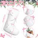 4 Pcs Pink Christmas Stockings 18 Inch Xmas Bow Velvet Stockings Decor Large Hanging Socks for Pink Coquette Christmas Tree Bow Hanging Ornaments Fireplace Decorations