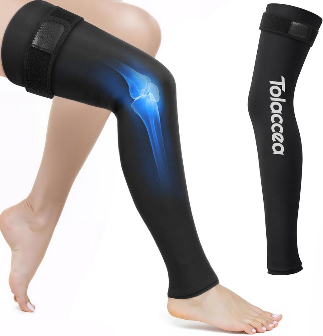 Tolaccea Full Leg Ice Pack Wrap with 360 Coverage with Strap for Muscle Recovery After Exercise, Ice Pack Wrap Around Entire Leg for Pain Relief, Foot Calf and Thigh Legs Shins Hamstrings (Large)