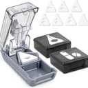 Fullicon Pill Cutter for Small or Large Pills, Pill Splitter with V-Shape Holder, Medicine Slicer with Sharp Blade,Tablet Splitter with Two Large Pill Organizers (Grey)