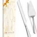 SANEXC Cake Cutting Set for Wedding - Extended Cake Knife And Server Set Thickened Stainless Steel Cake Cutter and Pie Spatula Great for Birthday Anniversary Christmas Gift Silver 2 Pcs