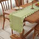 HunnmingRe Ruffle Trim Boho Table Runner Farmhouse Rustic Stripes Scalloped Table Runner Decorative Cloth for Home Dining Cafes Restaurants Hotel Baby Shower Wedding(Green,14x72inch)