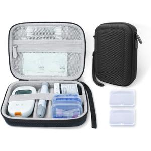 Krypthos Diabetic Supplies Travel Case, Carrying Case for Diabetes Blood Glucose Meter, Portable Diabetes Testing Kit Storage Organizer Bag for Blood Sugar Test Strips, Lancets, Lancing Device-Black