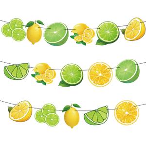 2Pcs Lemon Banner Fruit Yellow Lemon Lime Lemon Baby Shower Birthday Party Decorations Favors Supplies